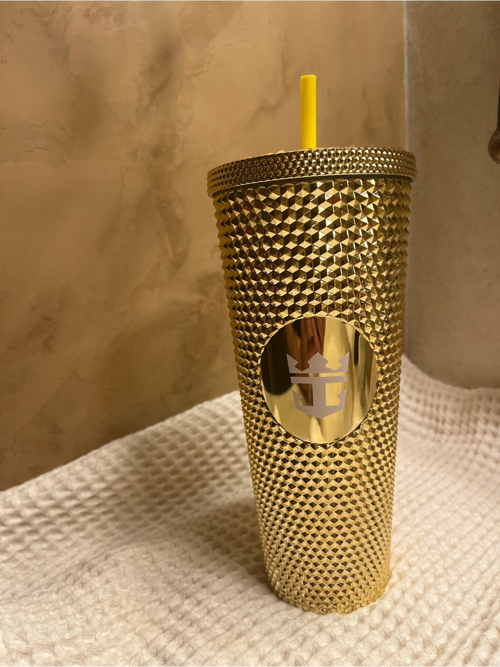Royal Caribbean Gold Studded Tumbler with Yellow Straw Accent